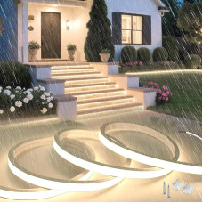 15 m neoninė LED juosta be maitinimo šaltinio 230 V tiesioginė jungtis silikoninė vandeniui atspari ugniai atspari IP65 LED juosta Natūralus baltas 4000 K 10 mm gali būti supjaustyta pagal dydį LED pasakų žibintai lauko šviesa