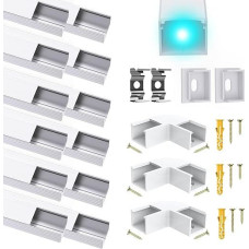 12 LED kanalų aliuminio profilių pakuotė, skirta iki 16 mm juostelėms, U formos kanalų aliuminio profiliai su pieno baltumo danga, juostų bėgeliai, tinkantys 