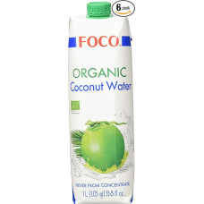 „FOCO“ ekologiškas kokosų vanduo | 100 % grynas ir natūralus | Gaivus troškulio malšintojas ir sportinis gėrimas | Natūraliai veganiškas | Patogi „Tetra Pak“ pakuotė | 6 x 1 l