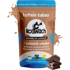 „koawach“ kakavos milteliai, pieno šokolado gėrimo milteliai, 500 g – be cukraus, ekologiški šokolado gėrimai su kofeinu iš guaranos ir eritritolio – veganiški ir „Fairtrade“ sertifikuoti – skanūs energijos suteikiantys kakavos milteliai karštiems ir šalt