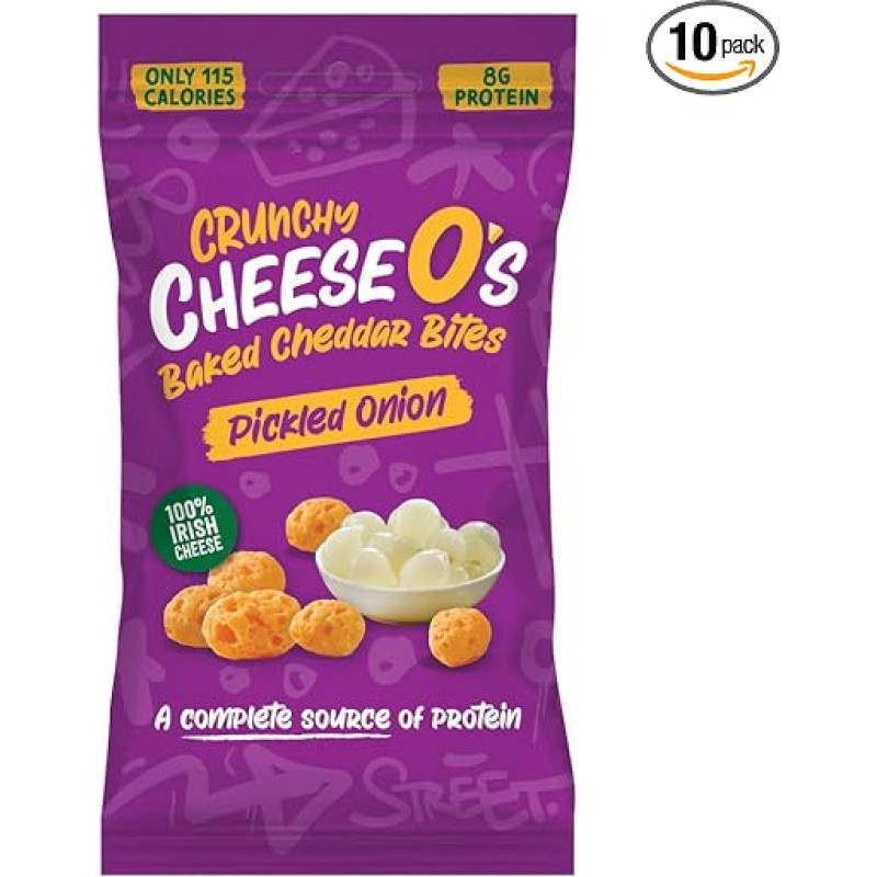 CheeseO's Puff Cheese Nuggets - Pickled Onion 10 Bags of 20 g - Keto Snacks - Perfect for Aperio-Rich in Protein - Low Carbohydrate - Keto/Keto Diet - Gluten Free
