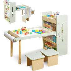 6-in-1 Montessori Sensory Table and Chair Set for Children from 2 Years | Height adjustable activity table, sand and water table, craft table, sensory table with storage containers and shelves