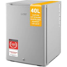 TZS First Austria - Mini Fridge 40L Silent & Lockable - Small Mini Fridge, Interchangeable Door Hinge & Interior Lighting - Mini Bar for Camping, Office, Bedroom & Hotel - Grey