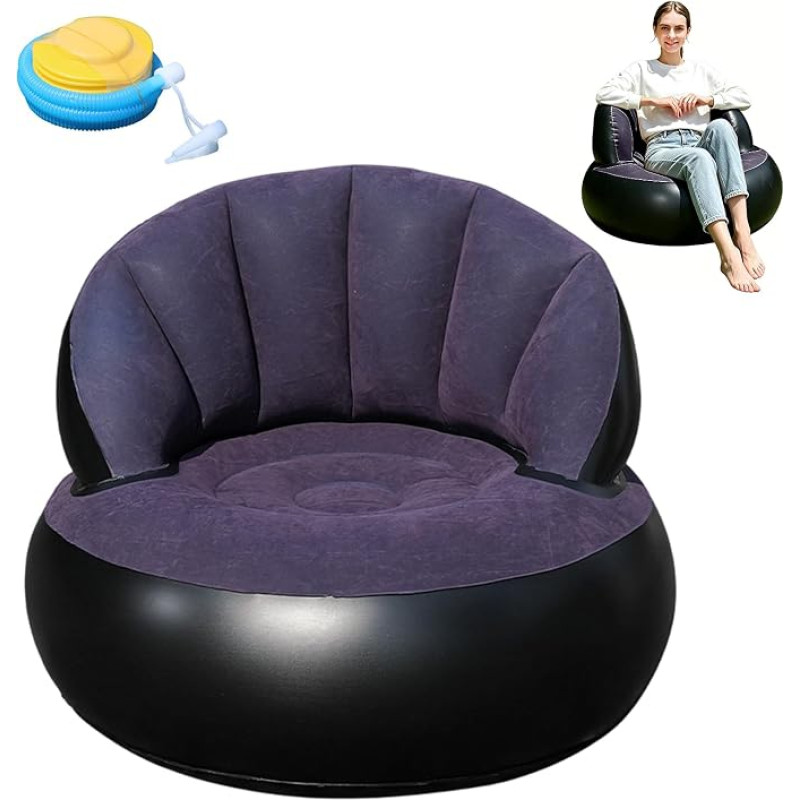 „CEWROM“ pripučiama sofa, pripučiama kėdė, fotelis, sofa ir sofos-gultas su flokuotu paviršiumi, skirti svetainei, vandeniui atspari pripučiama sofa, pripučiama sofos-gultas, pripučiama lauko kempingo sofa (tamsiai mėlyna)