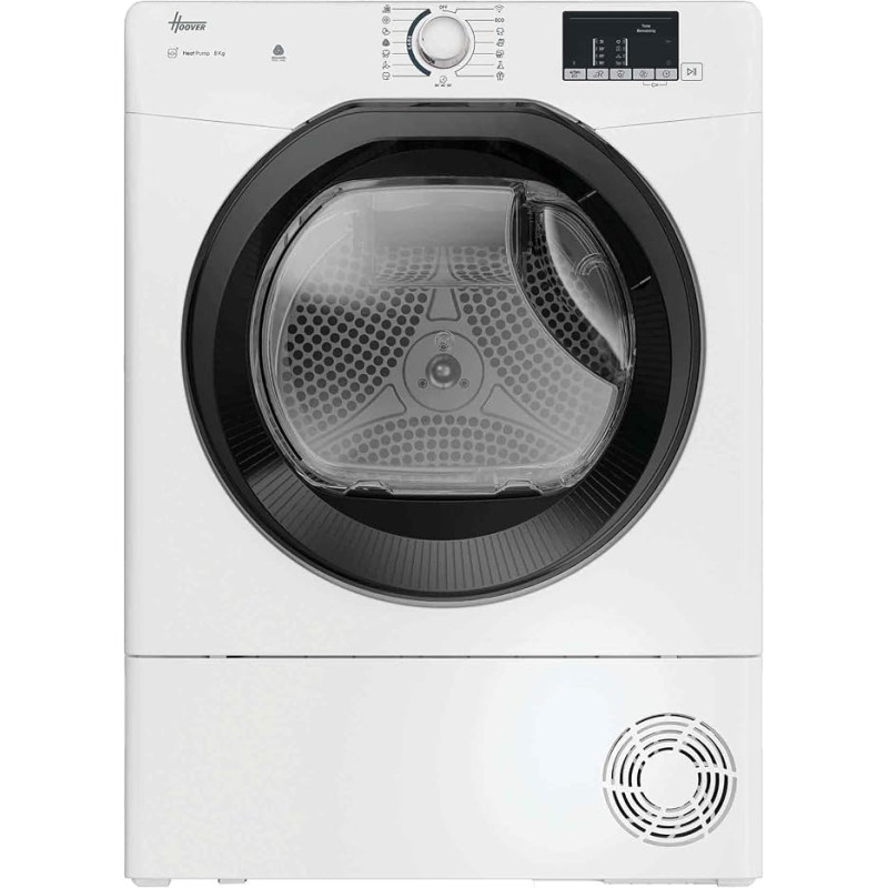 „Hoover H-DRY 350 HR EH8N2DBE-S“ džiovykla, šilumos siurblio džiovykla, 8 kg, „hOn“ programėlė su „Wi-Fi“ ir „Bluetooth“, 16 programų, balta | „Start“ kodas, „Aquavision“, „WLAN“, „Bluetooth“, 15+1 programos, aukštis x plotis x gylis 85 x 59,6 x 60,7 cm, 