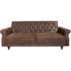 „Maison Belle Affair“ 3-vietė sofa, 220 cm, antikinės rudos spalvos mikropluoštas | Miegamoji dalis 186 x 110 cm, 3 pakopomis reguliuojama atlošo atlošimo kampo pozicija, dekoratyvinis siuvinėjimas, „Chesterfield“ stiliaus dizainas, maksimali apkrova iki 