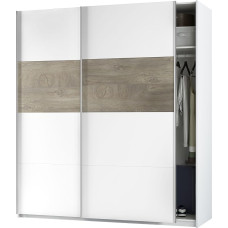 Habitdesign, Aikos Wardrobe - Sliding Door Wardrobe with 2 Sliding Doors for Bedroom, Large Storage Space in Arkit White and Alaska Oak, Dimensions: 180 x 200 x 60 cm (W x H x D), Model Aikos