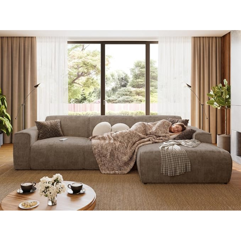 „BROMARKT“ „Donu“ kampinė sofa, ruda, dešinioji pusė, šenilinė sofa, svetainės sofa | „Living Landscape“ kampinė sofa, L formos, 300 cm pločio, 5 vietų, su aukšto elastingumo putomis (HR), atskirai stovanti baldų komplekto dalis, apmušta sofa