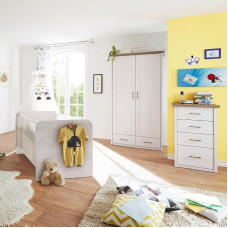 Lomadox Baby room furniture set, country house design, pine white, Nb./truffle oak Nb.