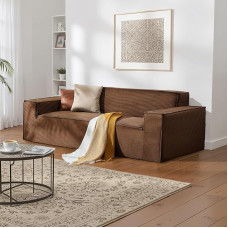 „VEVOR“ moderni velveto sofa (211 cm) su giliais sėdėjimais, „Cloud“ sofa su plačiais porankiais, minkšta sofa, poilsio kėdė, atsipalaidavimo kėdė, idealiai tinka svetainei, miegamajam, butui, biurui, ant grindų statoma sofa, ruda