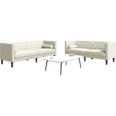 Gecheer 2-TLG. „Chesterfield“ sofų komplektas su kaklo pagalvėlėmis, kreminės spalvos aksomas, minkšta sofa, skirta svetainei, butui, biurui ar svečių kambariui 3209298