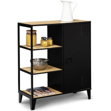 IDMarket - Side Buffet with 3 Shelves and Cabinet Made of Black Metal and Wooden Top 70 cm Ester Industrial Design