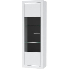 FORTE L-Light Display Cabinet with 1 Glass Door, Composite Wood, White with White High Gloss, W x H x D: 63.3 x 195.2 x 41.3 cm