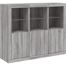 vidaXL Sideboard, Pack of 3, Chest of Drawers with Lots of Storage Space, Highboard Cabinet with LED Lights, Sideboard, Side Cabinet, Standing Cabinet, Modern, Grey Sonoma Wood Material