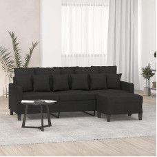 ZEYUAN 3201093 3-vietė sofa su pufu, juoda, 180 cm, audinio apmušalas, sofos ir kušetės, svetainės sofa, sofa paauglio kambariui, poilsio sofa, sofa miegamajam, minkšta sofa