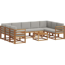 Garten-Sofa-Set 10-TLG, Modulares Lounge-Set aus massivem Akazienholz, Outdoor-Garnitur mit bequemen Polsterkissen in Hellgrau, Flexible Sitzgruppe für Terrasse, Balkon und Garten