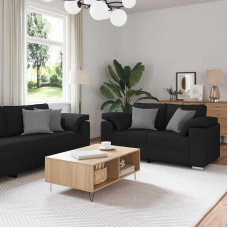 3 dalių juodos spalvos lino mišinio audinio sofos komplektas, susidedantis iš 3-vietės sofos, 2-vietės sofos ir fotelio, 219 x 80 x 82 cm (vidinis plotas), minkštųjų baldų komplektas, skirtas svetainės poilsio zonai, su patogia sėdimoji dalimi ir tvirtu r