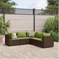 Homgoday Gartensofa-Set 5-teilig mit braunen Kissen aus Polyrattan, Möbeldekor Set Schlafsofa Wohnzimmer Couch, modernes Set für Outdoor-Sofa für den Garten Modell 3308126