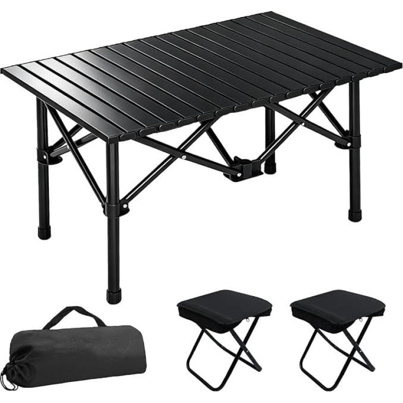 Folding Camping Table with 2 Folding Chairs | Folding Camping Table with Carry Bag, Camping Table with Chairs for Picnic, Barbecue, Garden, 95 x 55 x 50 cm