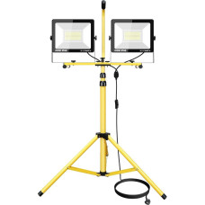 „PICAA“ LED statybinis prožektorius su trikoju, 2 x 100 W (200 W), šaltos baltos spalvos statybiniai žibintai, LED prožektorius, darbo žibintas, atsparus vandeniui (IP66), skirtas garažui, sodui, statybvietei