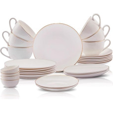 Karaca Elegance Bone Marcelo Breakfast Set - Crockery Set for 6 People, 26-Piece Dinner Service with Breakfast Crockery Plate Set & Tea Cups and Saucers Coffee Service Modern - White