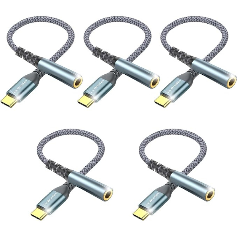 USB-C į 3,5 mm lizdą, 5 vnt. pakuotėse: C tipo į 3,5 mm ausinių AUX skaitmeninio garso adapteris, AUX į USB-C ausinių adapteris, skirtas „Samsung Galaxy“, „Pixel“, „iPad Pro“, „Huawei“, „Xiaomi“ ir kitiems įrenginiams