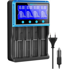 Universal Battery Charger, 18650 Battery Charger with 4 Slots, LCD Smart Fast Charging Battery Charger for NI-MH NI-CD AA AAA Li-Ion LiFePO4 IMR 10440 14500 16340 18650 RCR123 26650