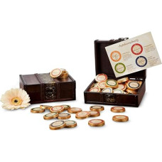 „Römer Präsente“ dovanų rinkinys „Aztec Treasure“ su 24 auksiniais dublonais – šokoladiniais „Dumplons“ – dekoratyvioje lobio skrynioje / lobio skrynioje – 4 skirtingi kakavos kiekiai nuo 38 % iki 71 %