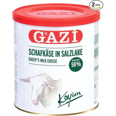 „Gazi“ avių sūris sūryme – 2 x 400 g metalinė skardinė – avių sūris „Koyun Peyniri“, 50 % riebalų, 100 % avių pieno, švelnaus skonio, pagamintas naudojant mikrobiologinį fermentą, tinka vegetarams, be glitimo, tinka valgyti su „börek“, salotomis
