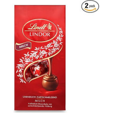 „Lindt Lindor“ pieno šokolado rutuliukai, 2 x 137 g maišelyje, apytikriai 10 pieno šokolado rutuliukų su minkštu, tirpstančiu įdaru, šokoladinė dovana, šokoladinė dovana (2 x 137 g)