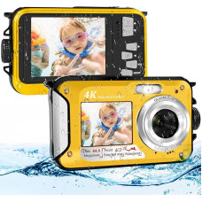64MP Underwater Camera with 32GB Memory Card, 4K Underwater Camera with Auto Focus & Dual Selfie Screens, 5 Metre Camera Waterproof, Digital Camera Waterproof for Children & Snorkelling (2 Batteries)