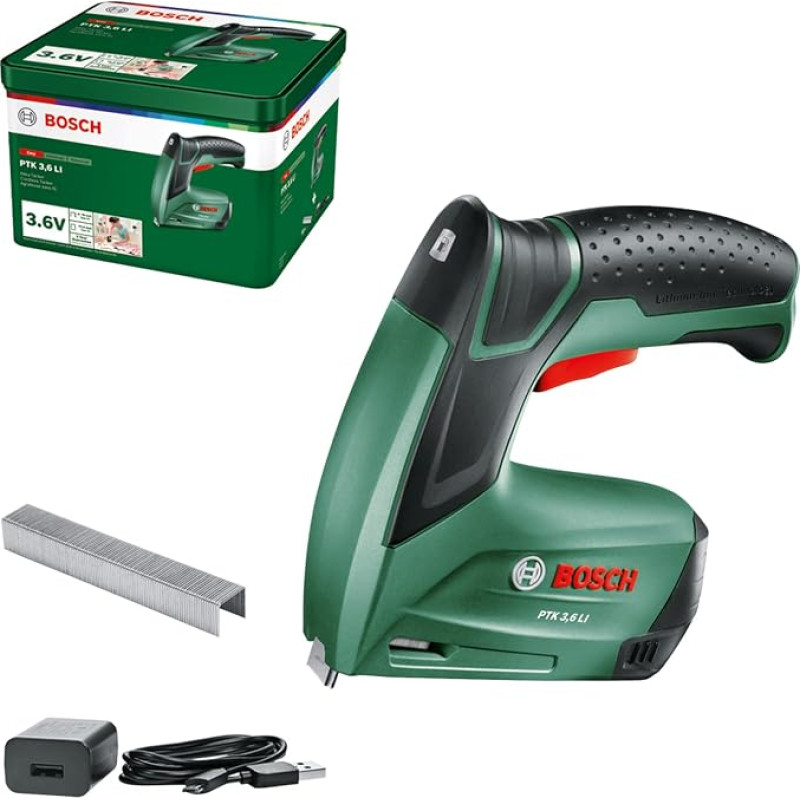 „Bosch“ akumuliatorinis vinisų šaudytuvas PTK 3,6 LI (su įmontuotu įkraunamu akumuliatoriumi, 3,6 V, 30 smūgių per minutę, metaliniame dėkle)