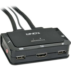 LINDY 42340 HDMI KVM komutatorius, kompaktiškas, su USB 2.0 ir garso išvestimi, 2 prievadai, juodos spalvos