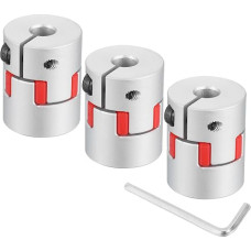 sourcing map 3pcs D20 L25 6.35mm to 10mm Flexible Plum Shank Coupling Aluminum Motor Connector Flexible Spider Coupling for 3D Printer, CNC Machine and Servo Stepper Motor (Silver/Red)