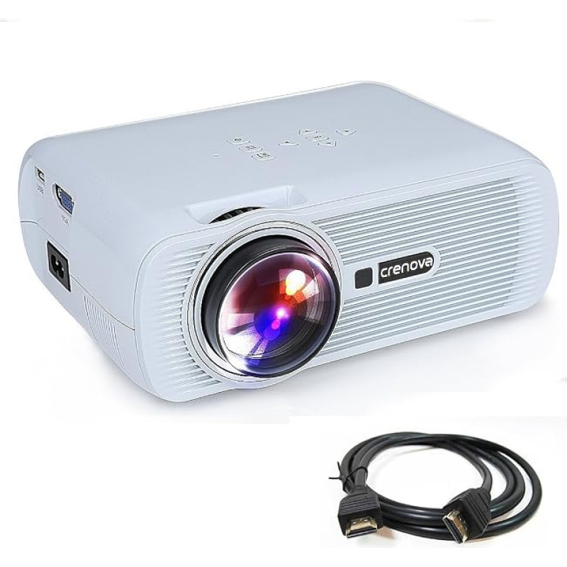 Crenova XPE460 LED Upgrade Projector 1200 Lumens 800 * 480 Resolution Eye Protection with HDMI Cable for Home and Garden Theatre Connectable with TV Laptop PC Game Console Media Player SD Card Supported Ipad Iphone Android Smartphone