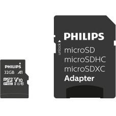 „Philips“ „Ultra Speed“ „Micro SDHC“ kortelė, 32 GB + SD adapteris, UHS-I, U1, skaitymo greitis iki 80 MB/s, „A1“ – greitas programų veikimas, V10, atminties kortelė, skirta išmaniesiems telefonams, planšetiniams kompiuteriams, asmeniniams kompiuteriams i