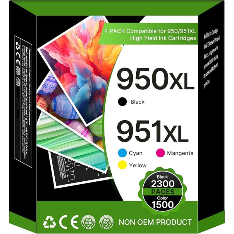 950XL 951XL spausdintuvų kasetės, daugiapakė, suderinamos su HP 950, 951 kasetėmis, skirtos HP Officejet Pro 8620, 8600, 8610, 8615, 8100, 8616, 276dw, 8625, 8630, 8640, 8660, 251dw (juoda, žydra, raudona, 4 vnt. rinkinys (4