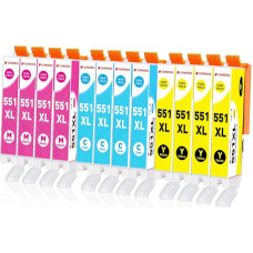 12 vnt. 551XL spalvotų spausdintuvo kasetės, suderinamos su „Canon CLI“-551 551 XL daugiapakė, skirta „Pixma“ IP7250, MX925, MX920, MX725, MG5650, MG5550, MG6450, IX6850, MG7550, MG6650, MG5400 kasetėms (4C