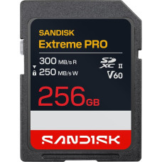 „SANDISK Extreme PRO SDXC UHS-II V60“ kortelė, 256 GB (skaitymo greitis iki 300 MB/s, rašymo greitis iki 210 MB/s, 4K UHD, Full HD, U3 C10 V60) Suderinama su DSLR ir beveidrodžiais fotoaparatais