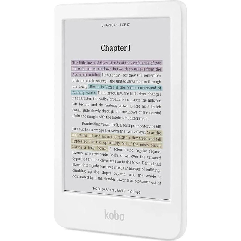 „Kobo Clara Colour“ elektroninė knygų skaityklė su atspindžių nesukeliančiu spalvotu „E Ink Kaleido 3“ ekranu, 6 colių, tamsaus režimo funkcija, garso knygų skaitymo funkcija, atspari vandeniui (balta)
