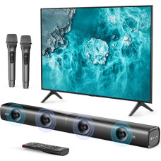 Soundbar with 2 Karaoke Microphones (Latest Generation) 60 W Soundbar for TV Devices with 4 x Speakers Surround Sound with HDMI ARC/Optical/AUX/USB/Bluetooth 5.3, for Movies/Music/Gaming/Karaoke