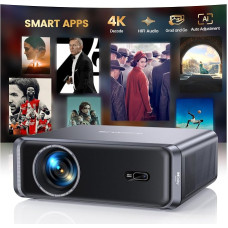4K mini projektorius, 1000 ANSI, automatinis fokusavimas / 6D trapezinės iškraipos korekcija, „Wi-Fi 6“ / „Bluetooth“, „Full HD 1080P“ namų kino projektorius, nešiojamas projektorius lauko sąlygoms ir sodui, skirtas „Android“ / „iPhone“ mobiliesiems telef