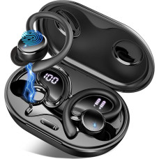 Belaidės „Bluetooth 5.4“ sportinės ausinės su ausies kabliukais, belaidis „Bluetooth“ su ENC triukšmo slopinimu, 50 val. grojimo laikas, IP7 atsparumas vandeniui, ausinės, skirtos sportui, bėgimui ir sporto salėje, su dviem LED lemputėmis
