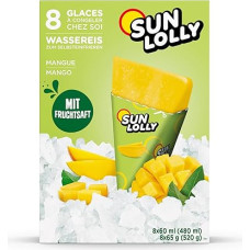 Sun Lolly Mango Water Ice Cream Pack of 8 | With Fruit Juice | For Self-Freezing | No Artificial Flavours | Free from Sweeteners | Lactose Free | Gluten Free | 8 x 60 ml
