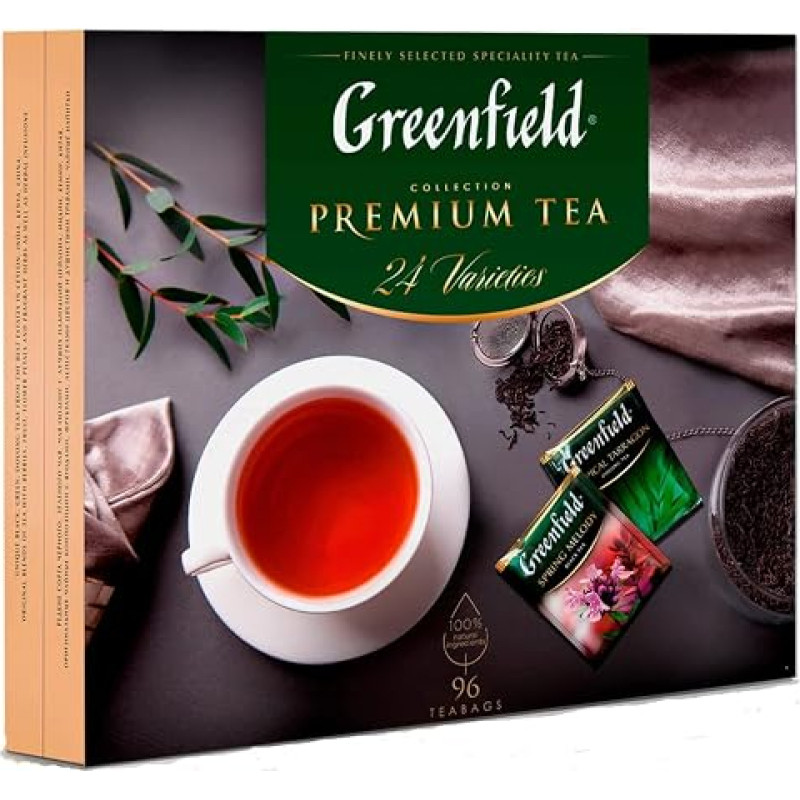 GREENFIELD Tea Set Premium, Tea 96 Bags (Tea Bags), 24 Varieties, Gift Set, Tea Collection, Black Tea, Green Tea, Herbal Tea 167.2 g (96 Cups)