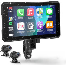 VECHTEL Motorrad Navi mit Zwei Kameras per Moto, 5'' HD Touchscreen GPS Navigation für Motorrad mit Kabelloses CarPlay und Android Auto DVR IP68 Wasserdicht Assistente Siri/GOO-gle Bluetooth EQ TPMS