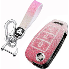 HIBEYO Bling Key Case Fits Audi Protective Car Key Case Cover for Audi A1 A3 A4 A6 Q3 Q5 Q7 S3 R8 TT Flip Key Remote Control Key Box Key Ring PC + Rhinestone Rose