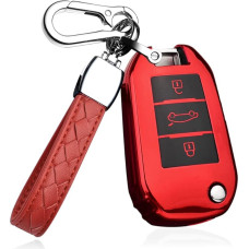 HIBEYO Flip Key Car Key Case Fits Peugeot 206 1007 3008 5008 4008 Silicone Protective Key Case Cover for Citroen C6 C8 DS4 DS5 C4L Remote Control Key Case Red