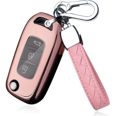 HIBEYO Flip Key Car Key Case Fits Renault Silicone Key Case for Renault Sandero Stepway Logan Clio Arkana Captur Kadjar Protective Case Protective Bag Remote Control 3 Buttons Pink