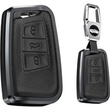 HIBEYO Smart Car Key Case Fits VW Skoda Superb A7 Kodiaq Variant Tiguan MK2 Jetta Arteon Atlas Magotan Passat CC B8 Key Case Cover Key Shell Key Fob Leather (Black)